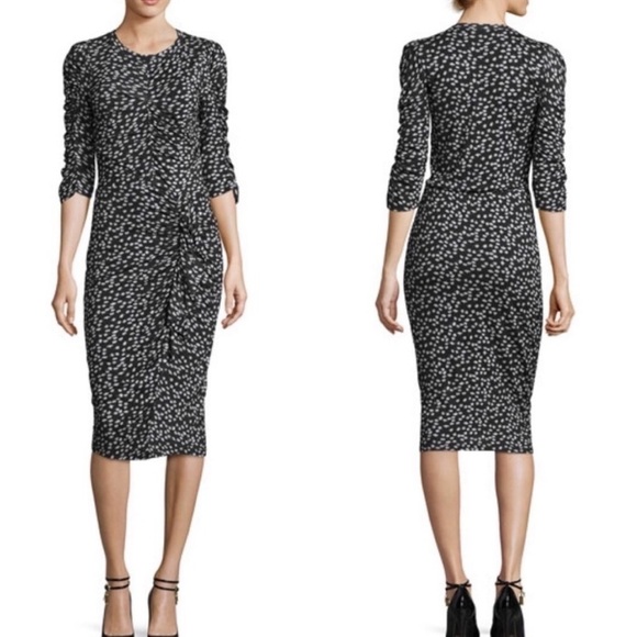 Rebecca Taylor Floral Fizz Ruched Midi Dress Sz M - Picture 1 of 9